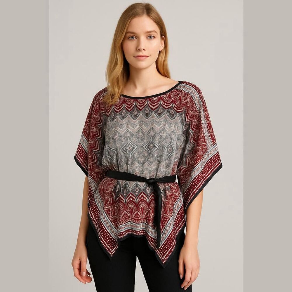Unique Spectrum Top XL Boho Print Rayon Belt Detail